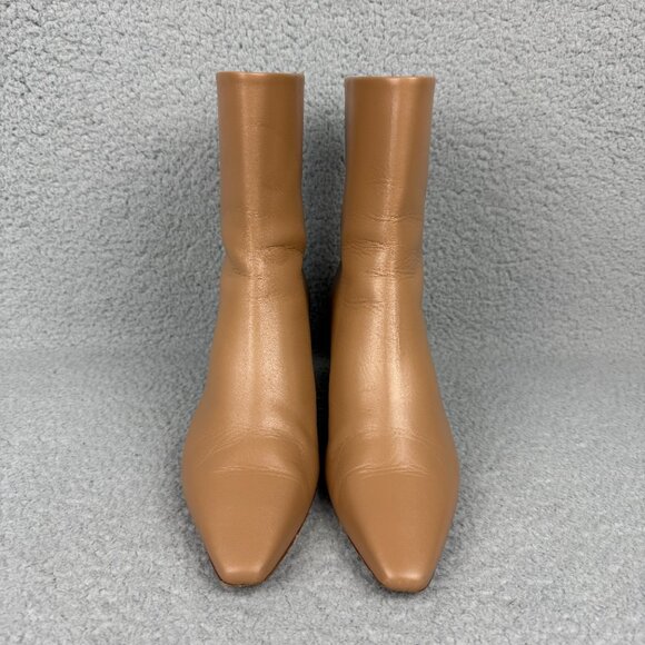 Aeyde Boots Womens 8 / EU 39 Shoes Tan Brown Ivy Leather Ankle Zip Booties Heels - Picture 4 of 11